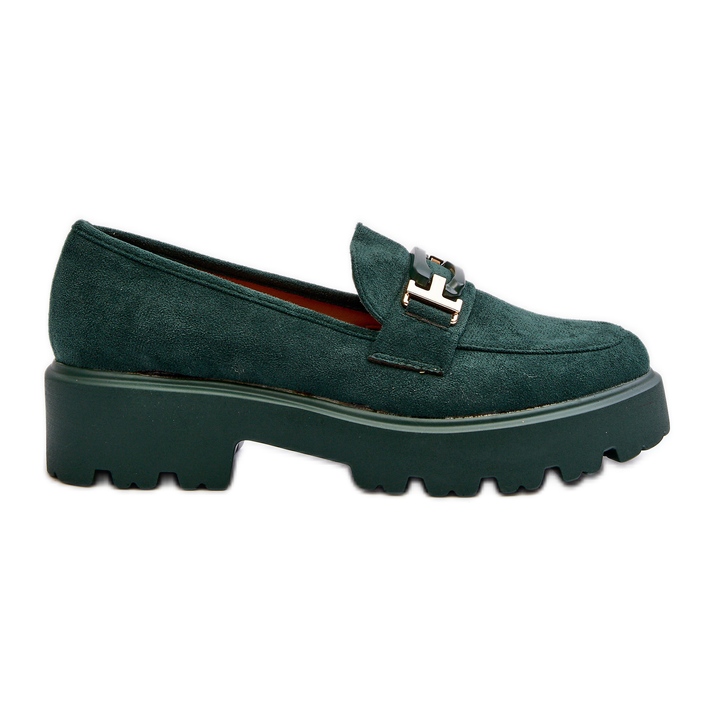 Women's moccasins with decoration, dark green Omavia