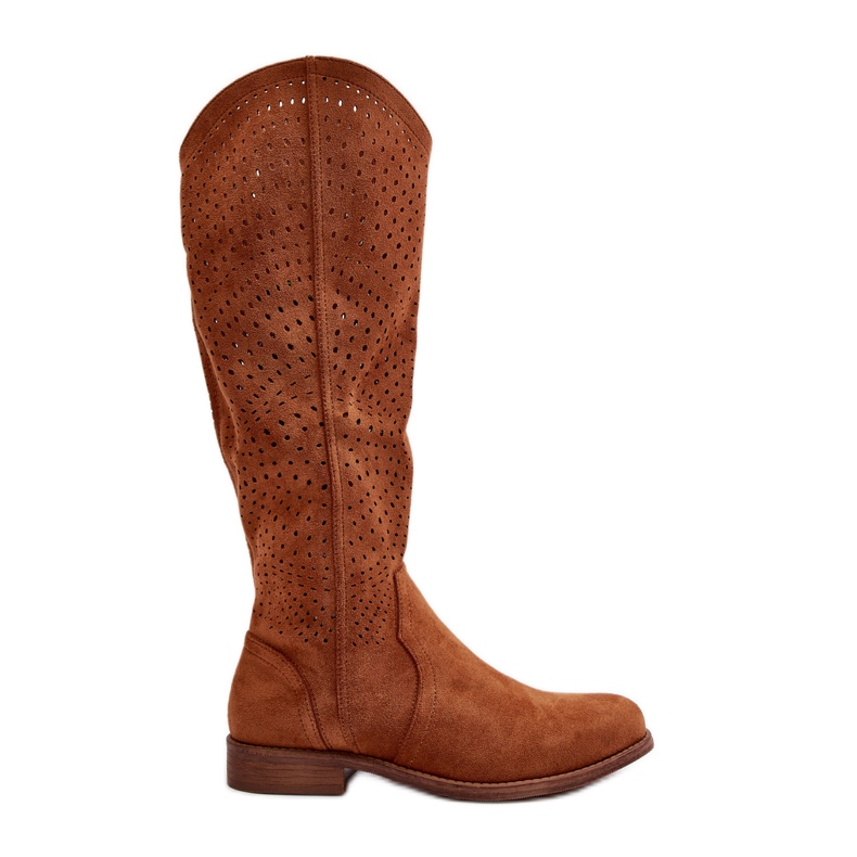 S.barski HY66-150 Openwork Camel Flat Boots brown