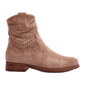 S.barski HY66-135 Women's Openwork Boots On Flat Heels Beige