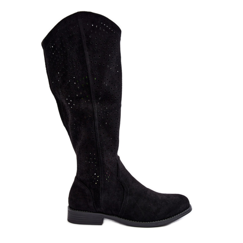 S.barski HY66-150 Openwork Boots with Flat Heels, Black