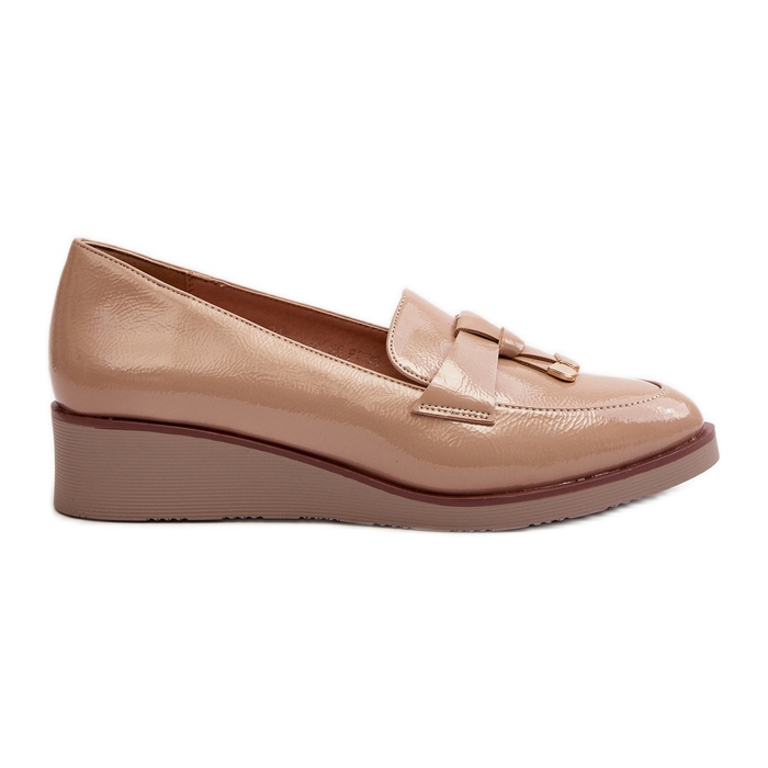 Vinceza Women's Patent Leather Wedge Shoes With Miliret Decoration beige Vinceza Women's Patent Leather Wedge Shoes With Miliret Decoration beige