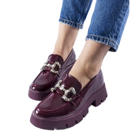 Burgundy patent loafers with Cezet rhinestones red
