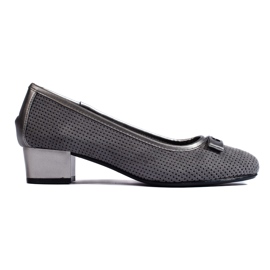 Daszyński gray openwork low-heeled pumps grey