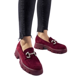 Giacomo burgundy moccasins with rhinestones red