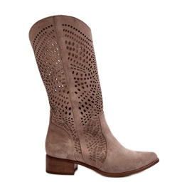 Zazoo 3305/P Suede Mid-Calf Openwork Cappucino Boots beige Zazoo 3305/P Suede Mid-Calf Openwork Cappucino Boots beige