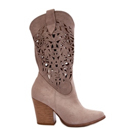 Zazoo 3414 Women's Openwork Ankle Boots Suede Cappucino beige