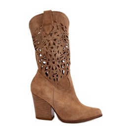 Zazoo 3414 Women's Openwork Ankle Boots, Suede, Beige