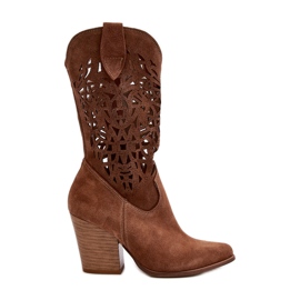 Zazoo 3414 Women's Openwork Ankle Boots, Suede Brown
