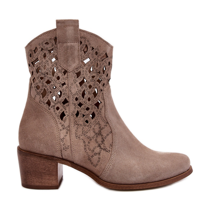 Zazoo 3394 Women's Openwork Cappucino High Heel Boots beige