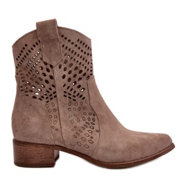 Zazoo 3305 Women's Openwork Low-Heel Cowboy Boots Suede Cappucino beige Zazoo 3305 Women's Openwork Low-Heel Cowboy Boots Suede Cappucino beige