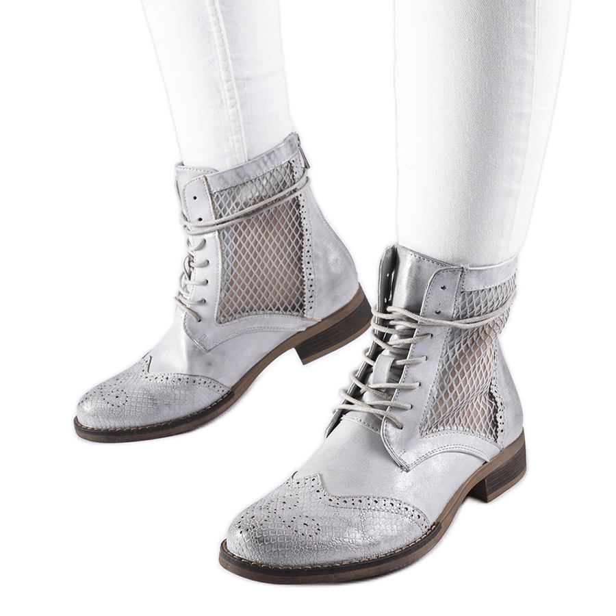 Silver flat ankle boots best sale
