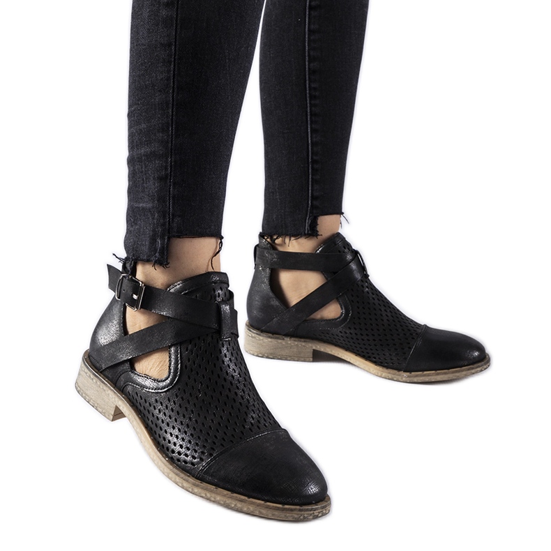 Black openwork, high-cut Kooter ankle boots