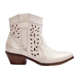 Zazoo 2870 Leather Openwork Low-Heel Boots Silver Zazoo 2870 Leather Openwork Low-Heel Boots Silver