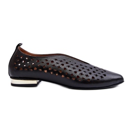 Zazoo 2883 Openwork Ballerina Shoes Made of Natural Leather, Black
