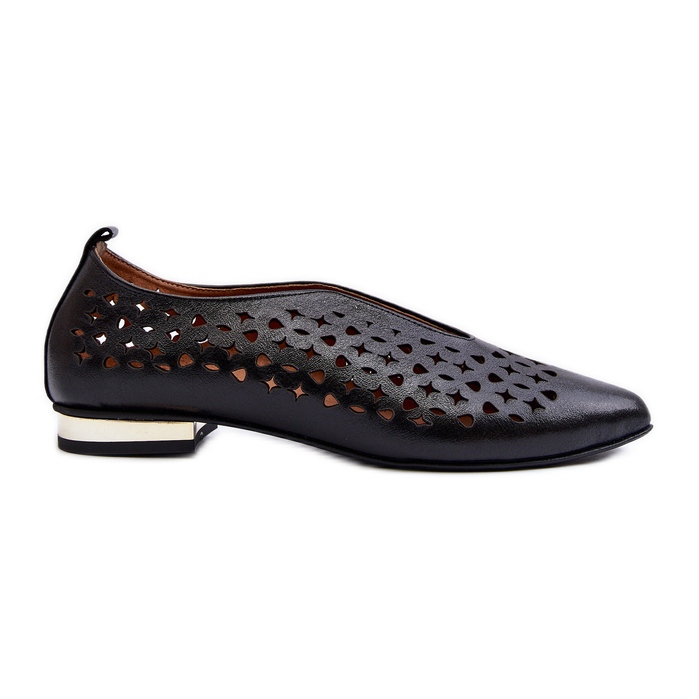 Zazoo 2883 Openwork Ballerina Shoes Made of Natural Leather, Black