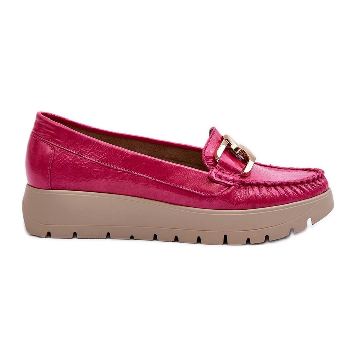 Zazoo 10141 Leather Moccasins On The Platform With Fuchsia Decoration pink