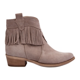 Zazoo 3430 Suede Women's Ankle Boots with Cappucino Fringes beige
