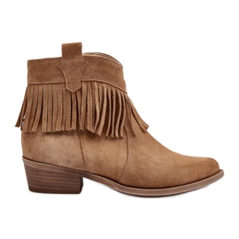 Zazoo 3430 Suede Women's Boots With Fringes, Beige Zazoo 3430 Suede Women's Boots With Fringes, Beige