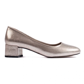 Women's low-heeled pumps, dark gold golden Women's low-heeled pumps, dark gold golden