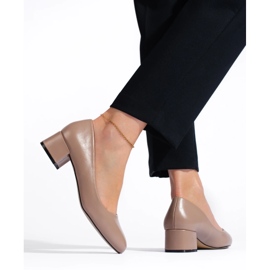 Women's low-heeled pumps, dark beige