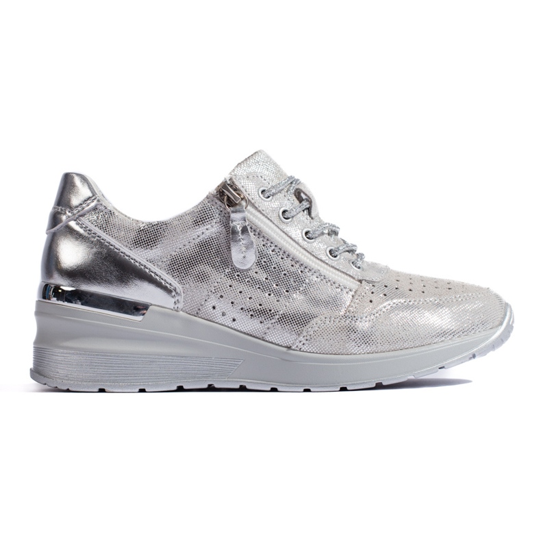 Silver leather wedge sneakers
