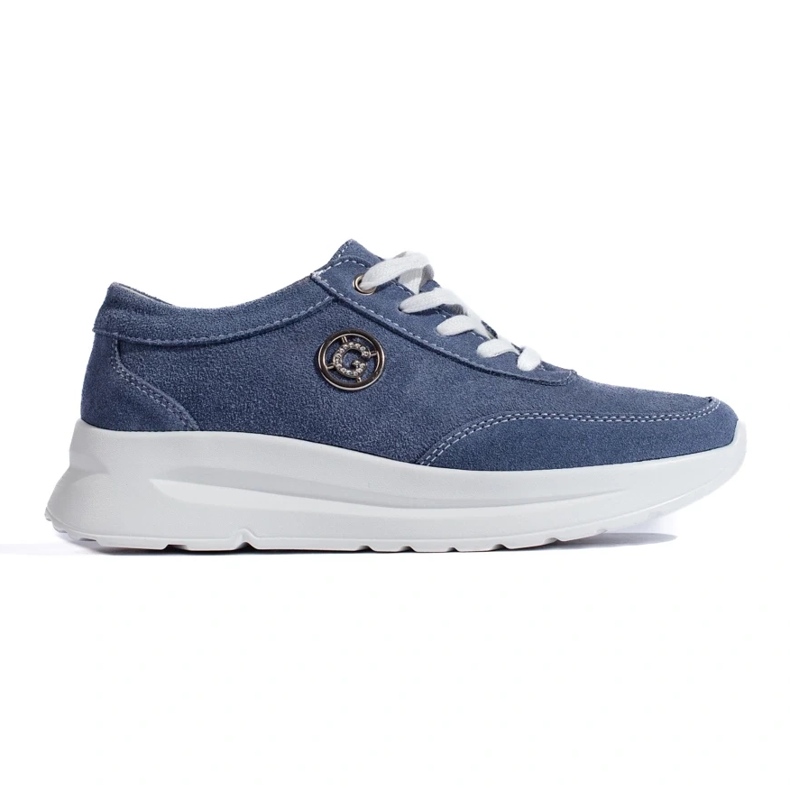 Blue leather sports shoes