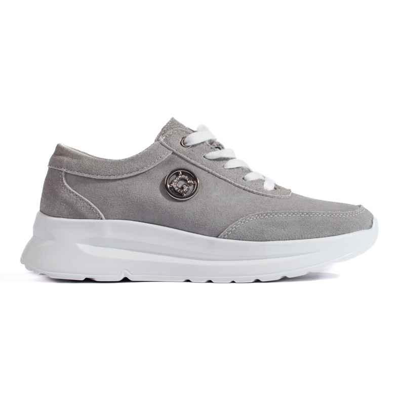 Gray leather sports shoes grey