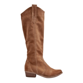 Zazoo 3427 Women's Suede Cowboy Boots, Beige