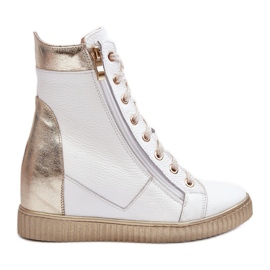 Zazoo 3081 Women's Leather Wedge Sneakers, White Zazoo 3081 Women's Leather Wedge Sneakers, White