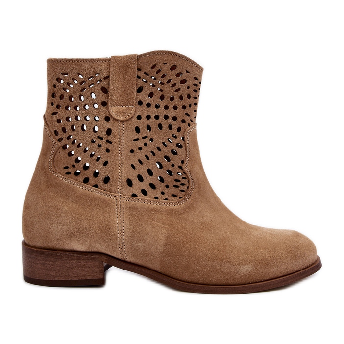 Women's Openwork Ankle Boots Lewski Shoes 3301/2 Beige