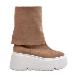 Zazoo 3410 Suede Women's Ankle Boots on a Massive Platform, Beige Zazoo 3410 Suede Women's Ankle Boots on a Massive Platform, Beige