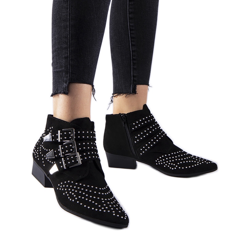 Forever black decorative low-heeled ankle boots