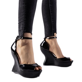 Flangan black patent wedge sandals Flangan black patent wedge sandals