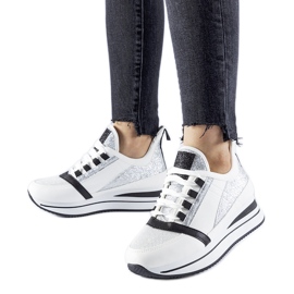White glitter sneakers on the Marce platform