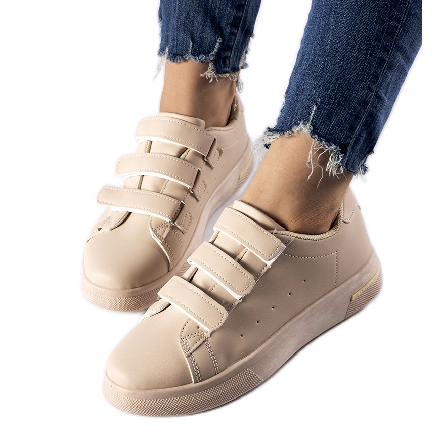 Beige sneakers with Velcro fastening from Paré - KeeShoes