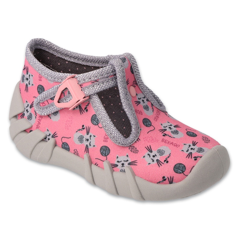 Befado children's slippers 110N484, pink with gray kittens