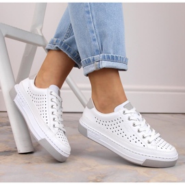 Comfortable women's leather openwork sports shoes, white, Rieker L8849-80