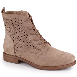 Women's suede openwork boots, beige S.Barski HY66-136 Women's suede openwork boots, beige S.Barski HY66-136