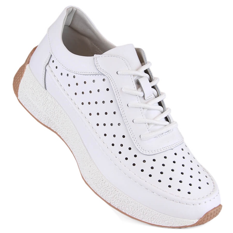 Women's openwork leather shoes, white, Sergio Leone SP013