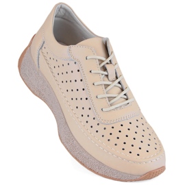 Women's openwork leather shoes, beige, Sergio Leone SP013 Women's openwork leather shoes, beige, Sergio Leone SP013