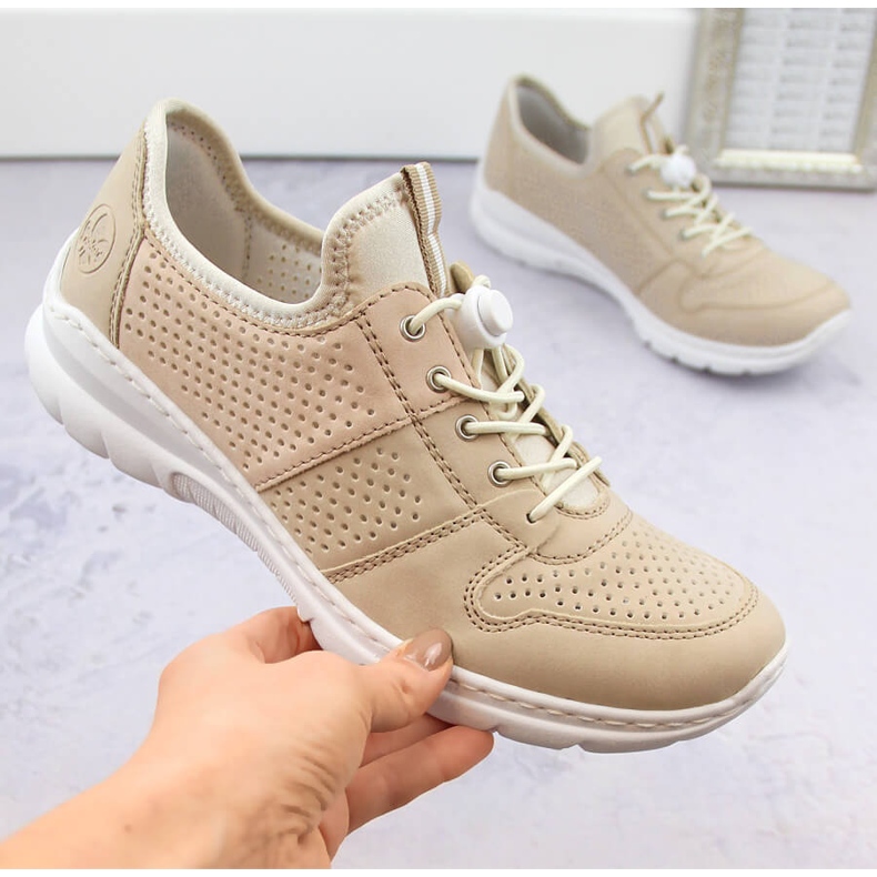 Comfortable women's sports shoes, beige, Rieker L3254-62