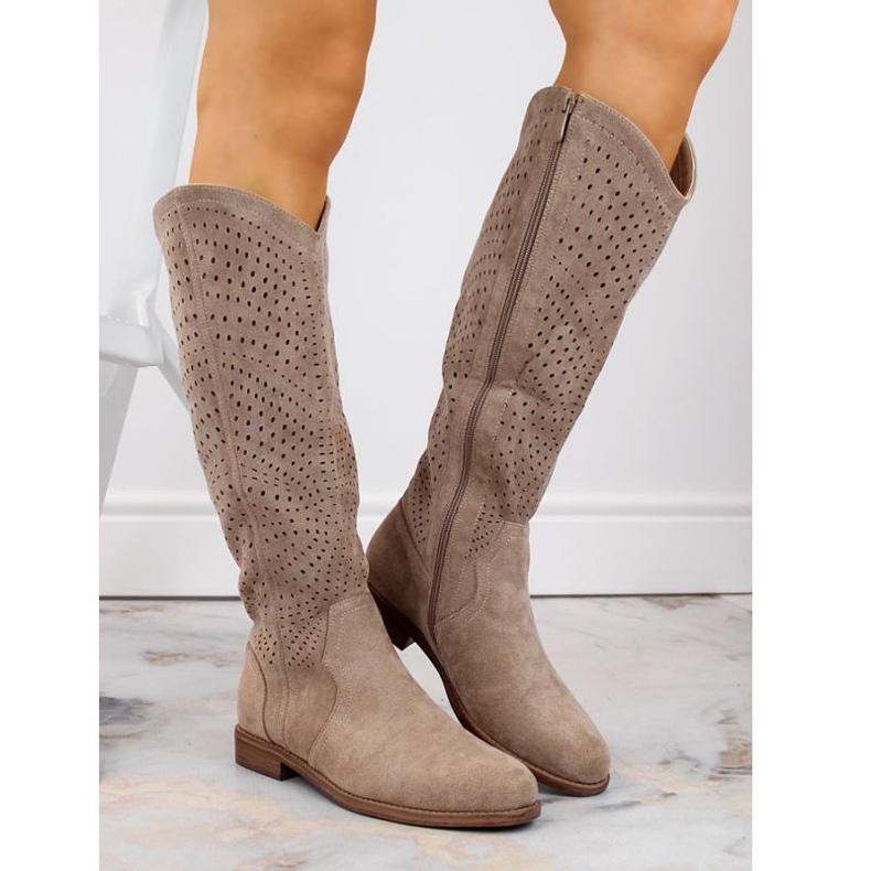 S.Barski W OLI245 beige suede boots