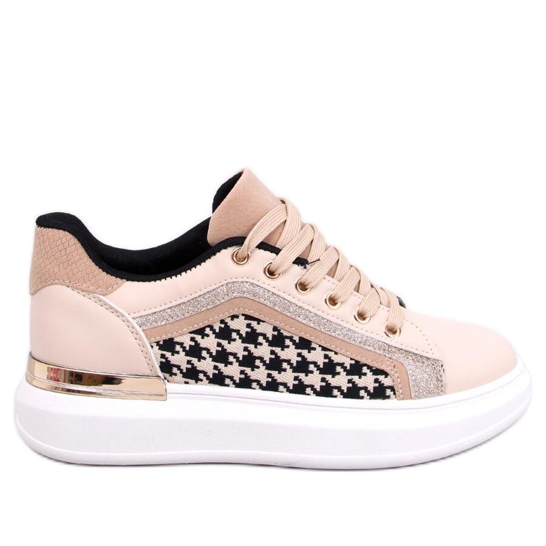 Volyne Beige women's houndstooth sneakers