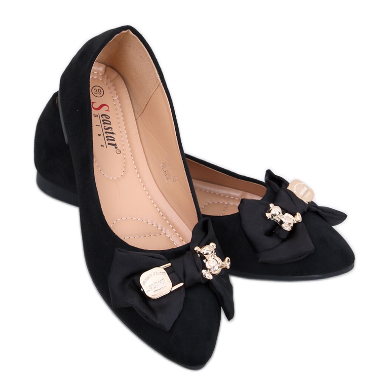 Bonnies Black ballet flats with a teddy bear