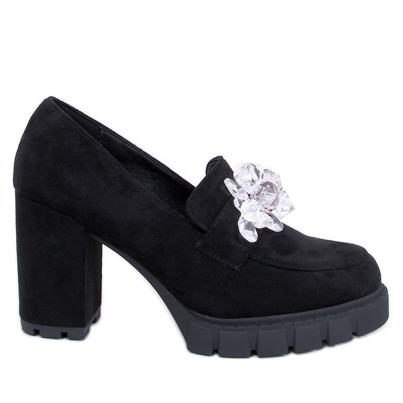 Nadina Black high-heeled loafers with stones