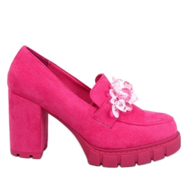 Nadina Fuchsia high-heeled loafers with stones pink