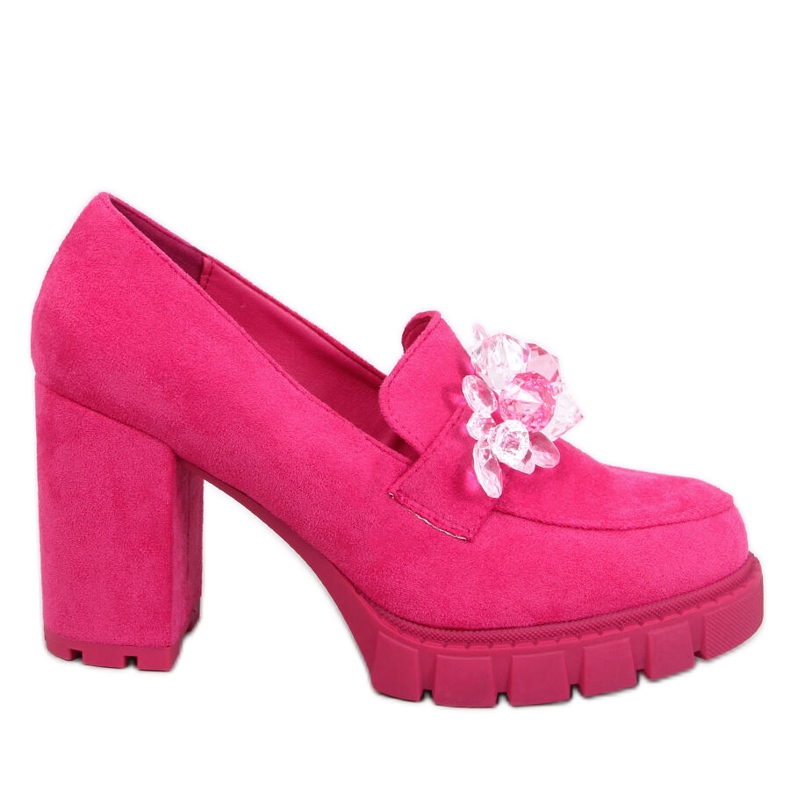 Nadina Fuchsia high-heeled loafers with stones pink