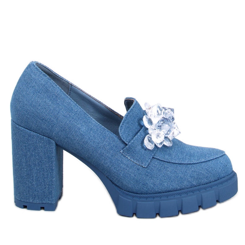 Nadina Blue high-heeled loafers with stones