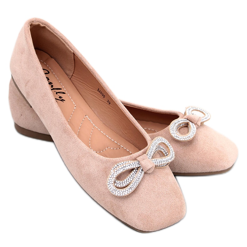 Serna Beige suede ballet flats with a bow