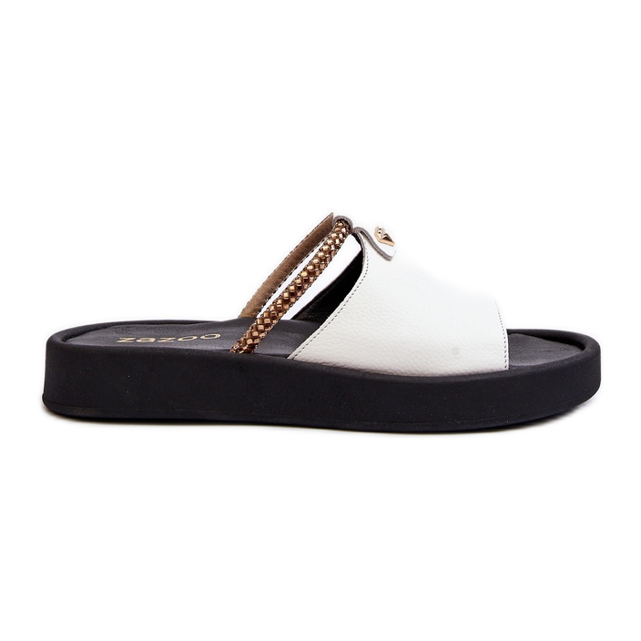 Zazoo 2896 Women's Leather Flip-Flops, White
